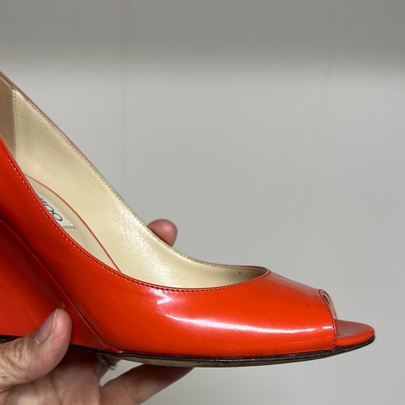 Jimmy Choo Red Heels Elegant Peep Toe - Picture 6 of 16